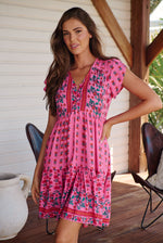 Load image into Gallery viewer, Raspberry Romance Print Tracey Mini Dress - Jaase
