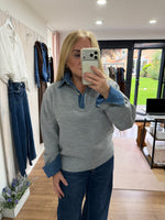 Load image into Gallery viewer, Knitted Denim Trim Polo - 2 Colours - Elan - AW26
