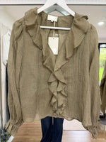 Load image into Gallery viewer, Khaki Ruffle Blouse - AW26

