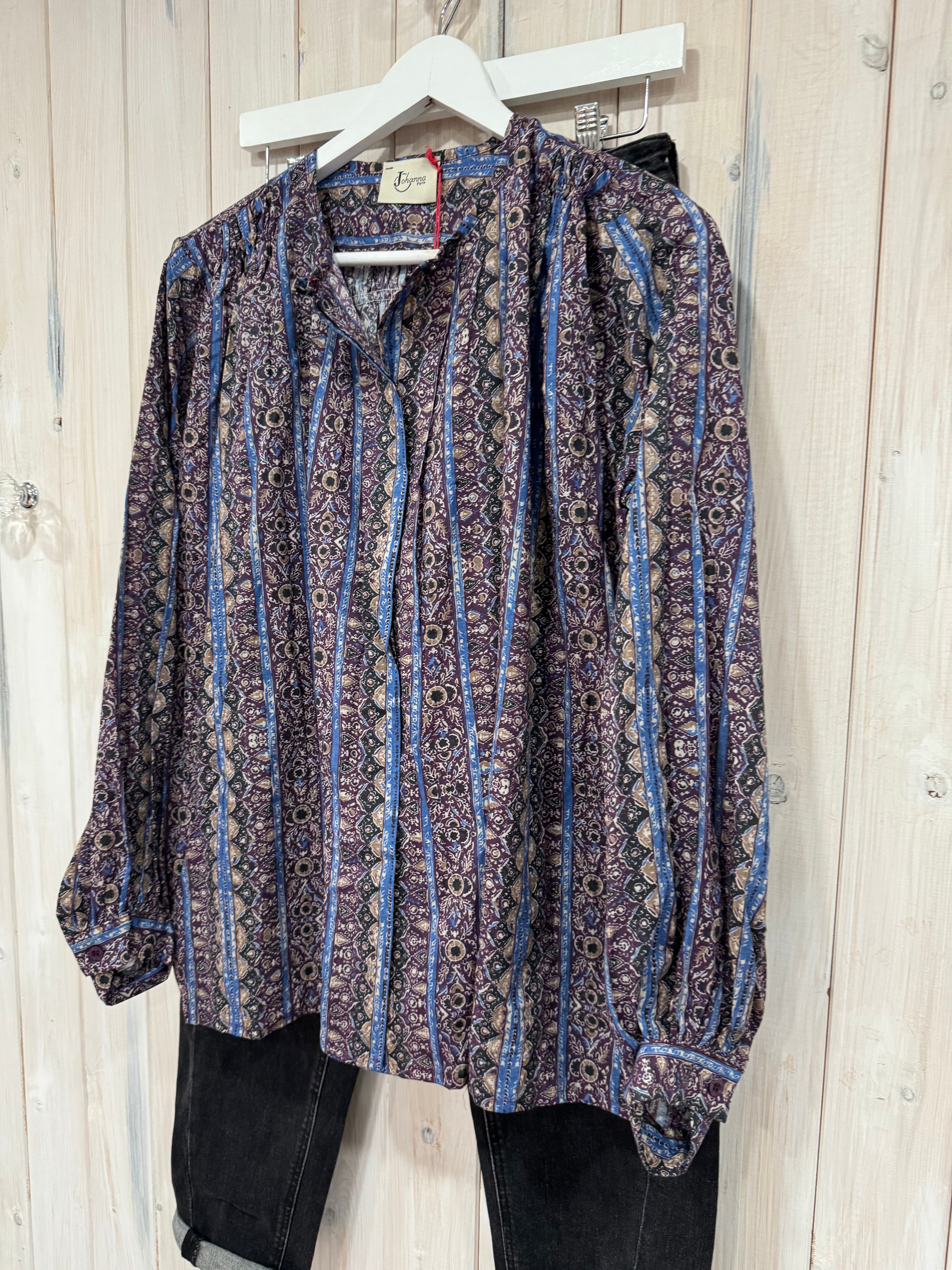 Burgundy Blue Stripe Blouse - New Season - Johanna