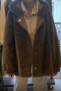Nala Faux Fur Hooded Jacket - Ema Blues