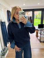 Load image into Gallery viewer, Knitted Denim Trim Polo - 2 Colours - Elan - AW26
