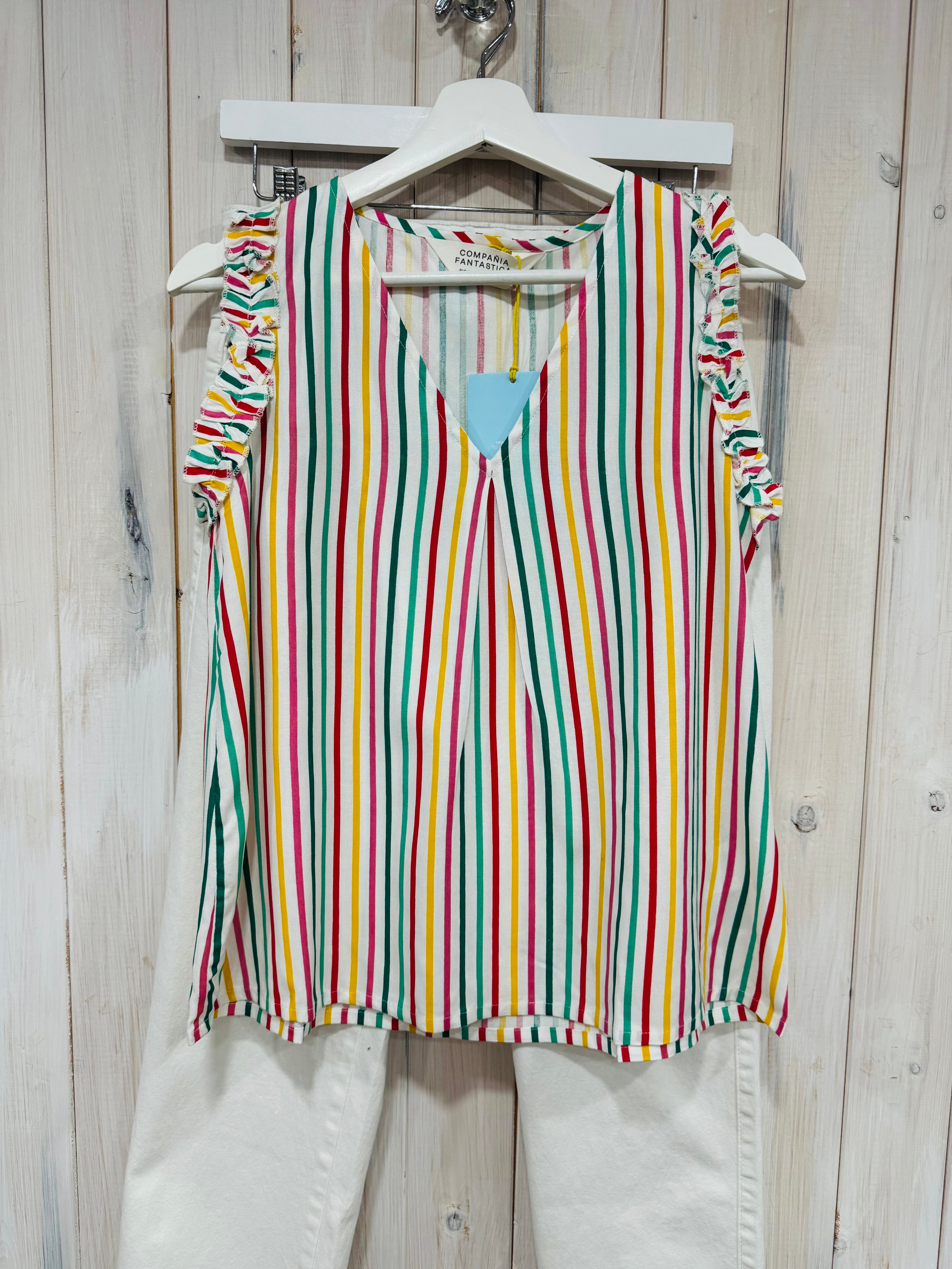 Ruffle Trim Stripe Blouse - New Season - Compania