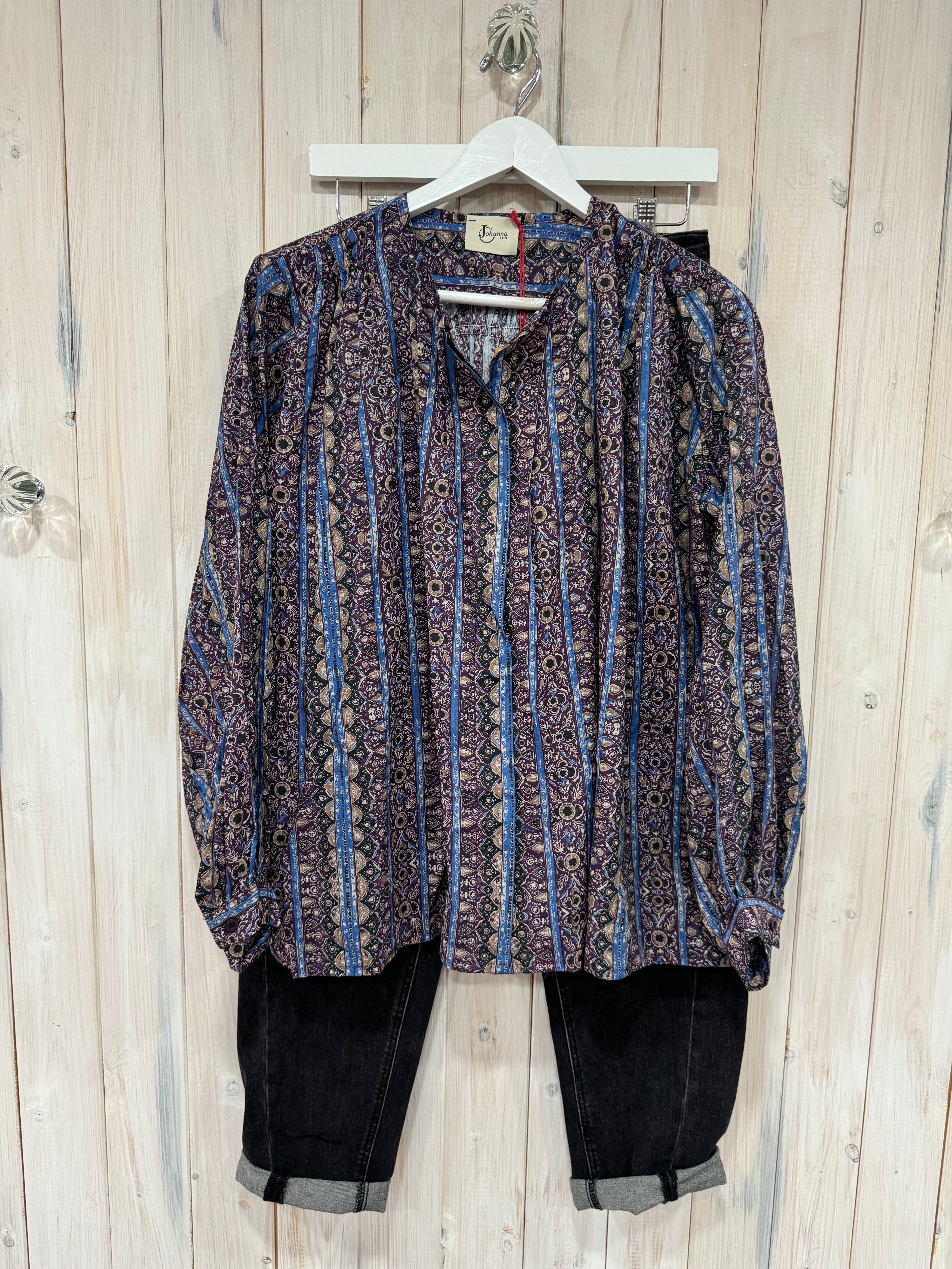 Burgundy Blue Stripe Blouse - New Season - Johanna