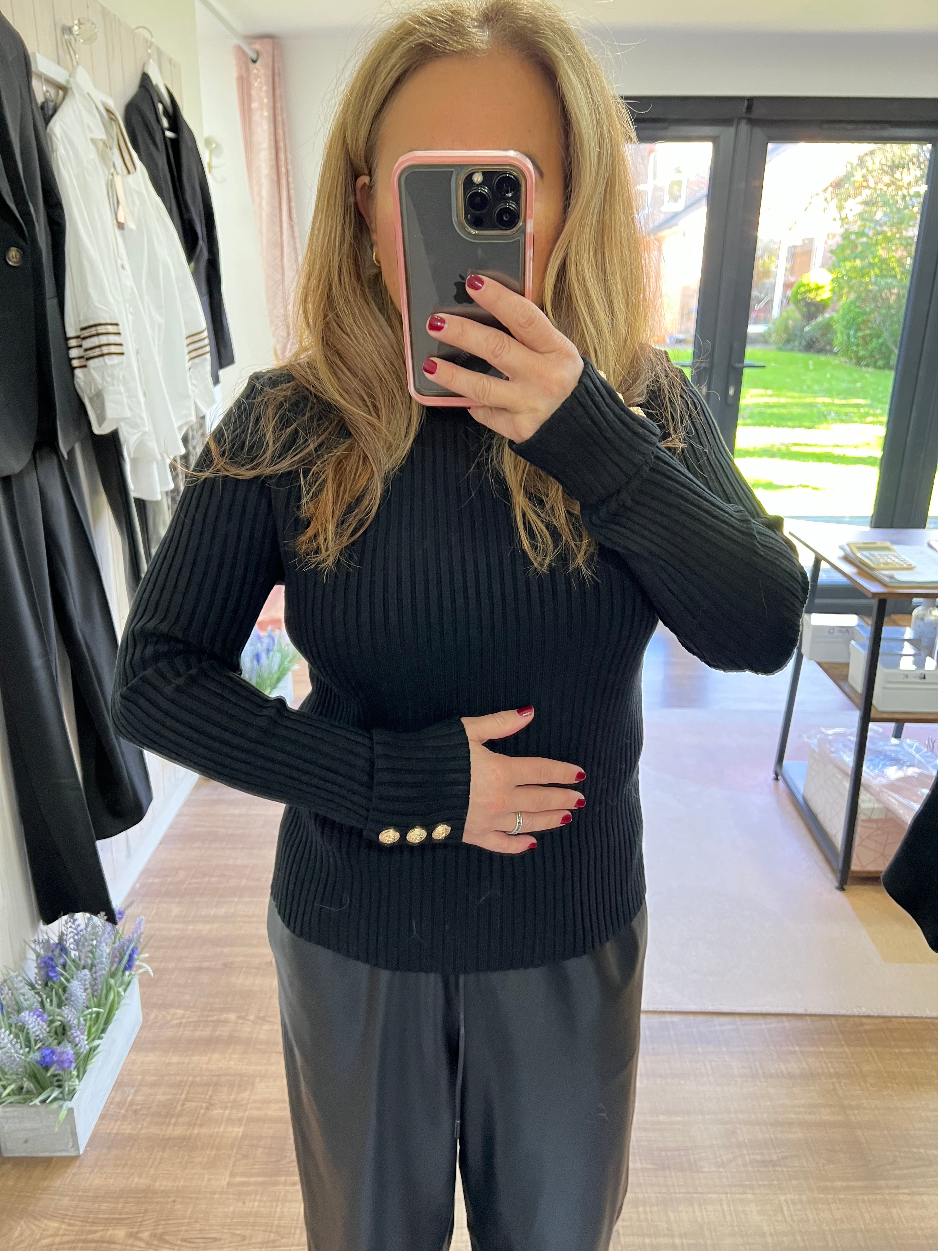 Button Sleeve Rib Jumper - New - Skatie