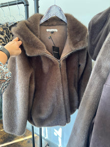 Nala Faux Fur Hooded Jacket - Ema Blues