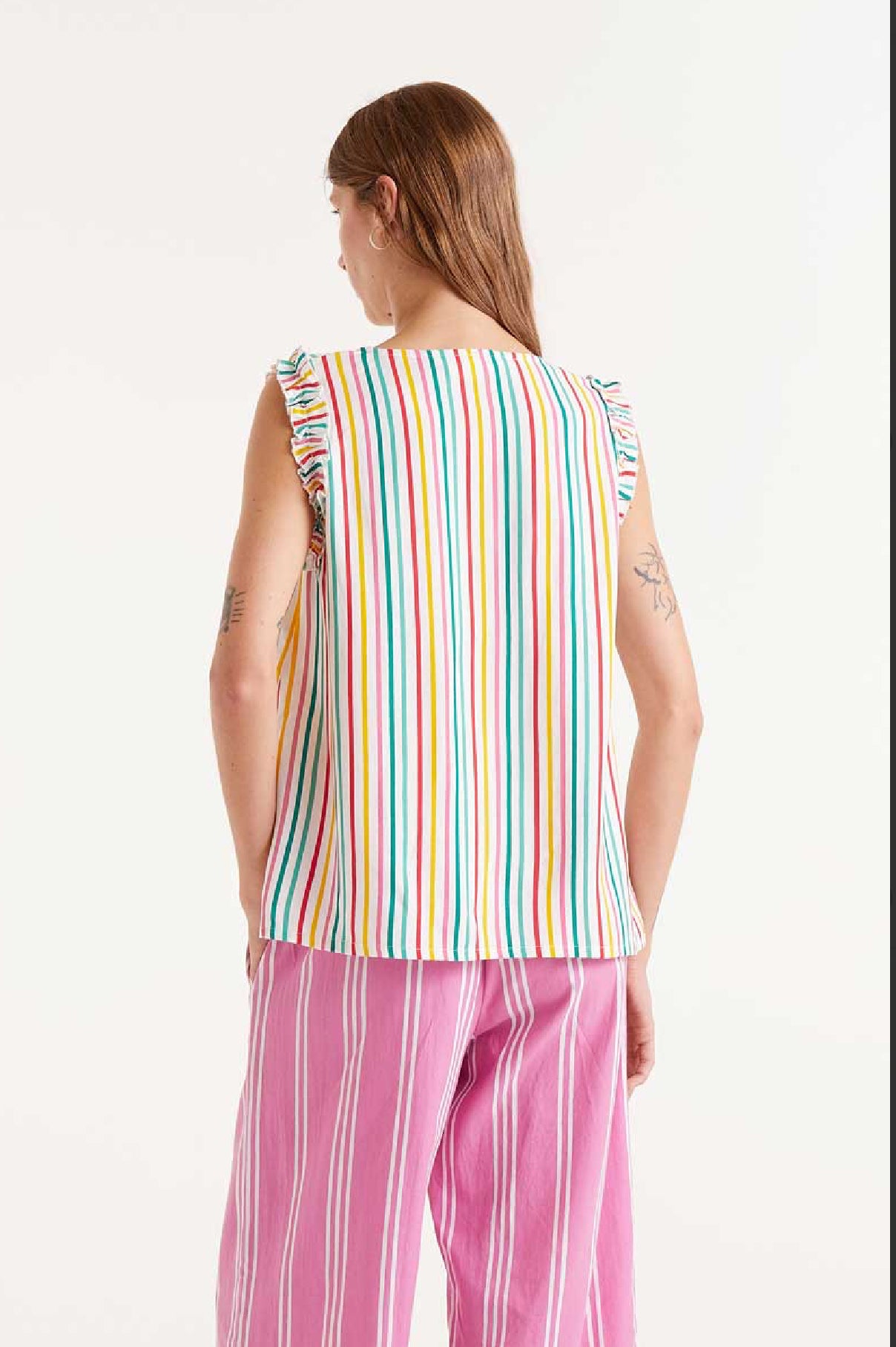 Ruffle Trim Stripe Blouse - New Season - Compania