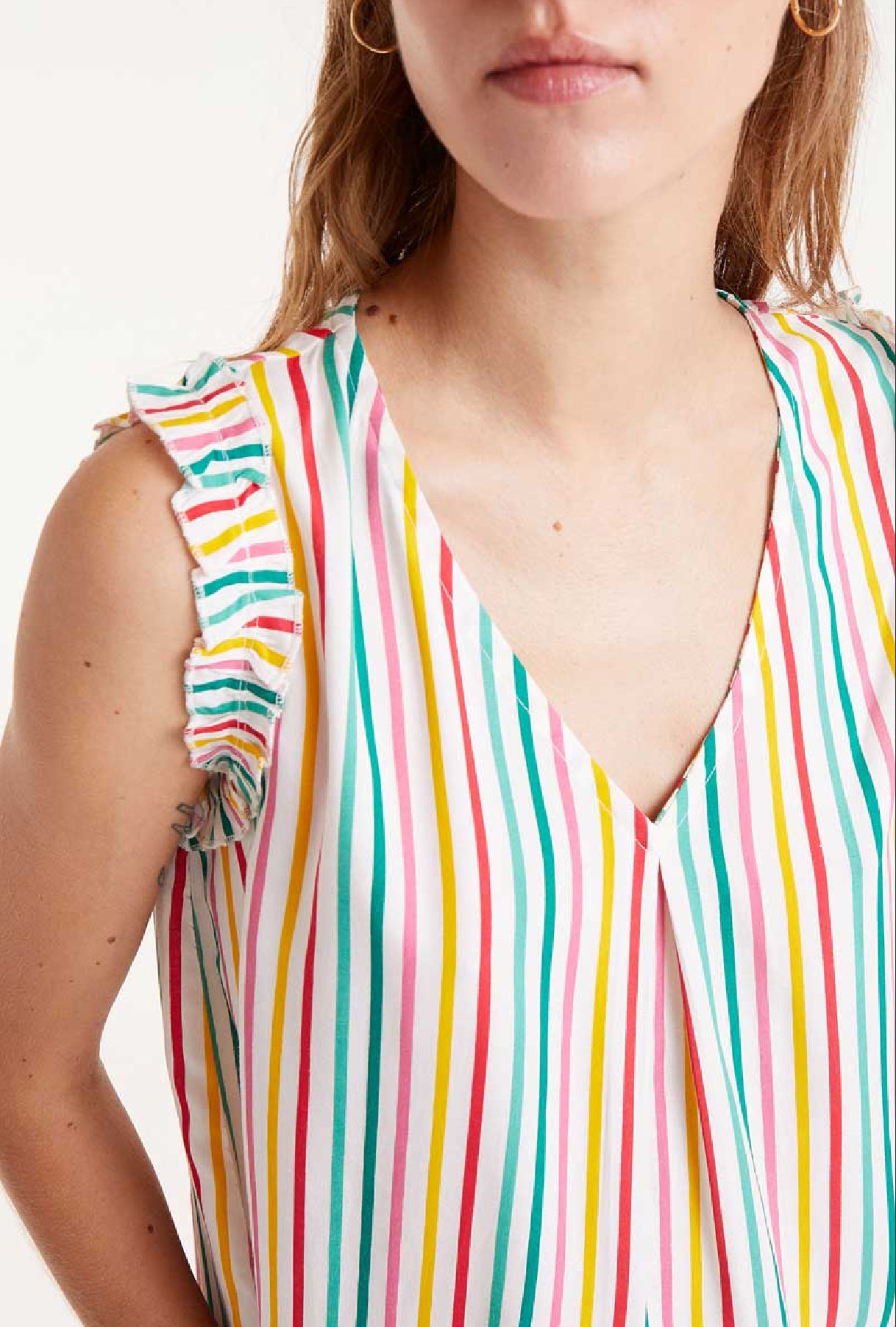 Ruffle Trim Stripe Blouse - New Season - Compania