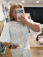 Load image into Gallery viewer, Broderie Puff Shoulder Reversible Blouse - New Season
