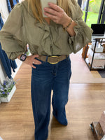 Load image into Gallery viewer, Khaki Ruffle Blouse - AW26
