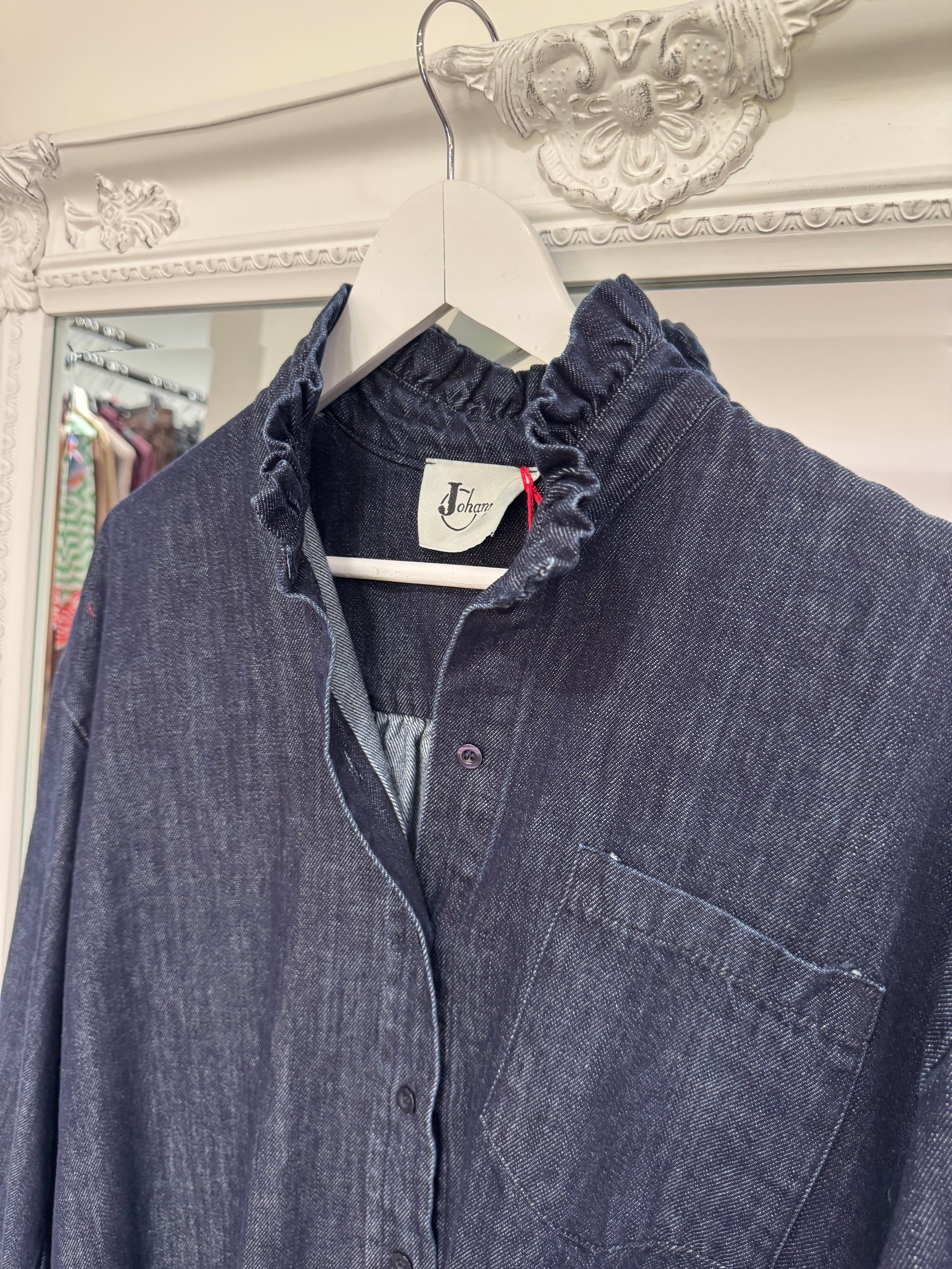 Frill Denim Over Shirt n- New Arrival