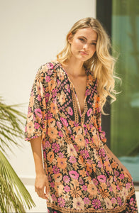Apricot Blossom Print Liliana Midi Dress - Jaase Australia - New Season