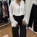 Load image into Gallery viewer, Olivia Lace Sleeve Blouse - Ema Blues - New Season
