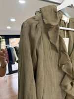 Load image into Gallery viewer, Khaki Ruffle Blouse - AW26
