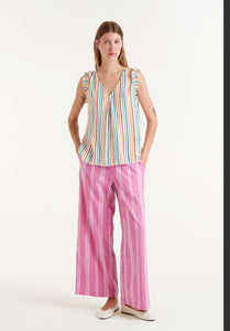 Ruffle Trim Stripe Blouse - New Season - Compania