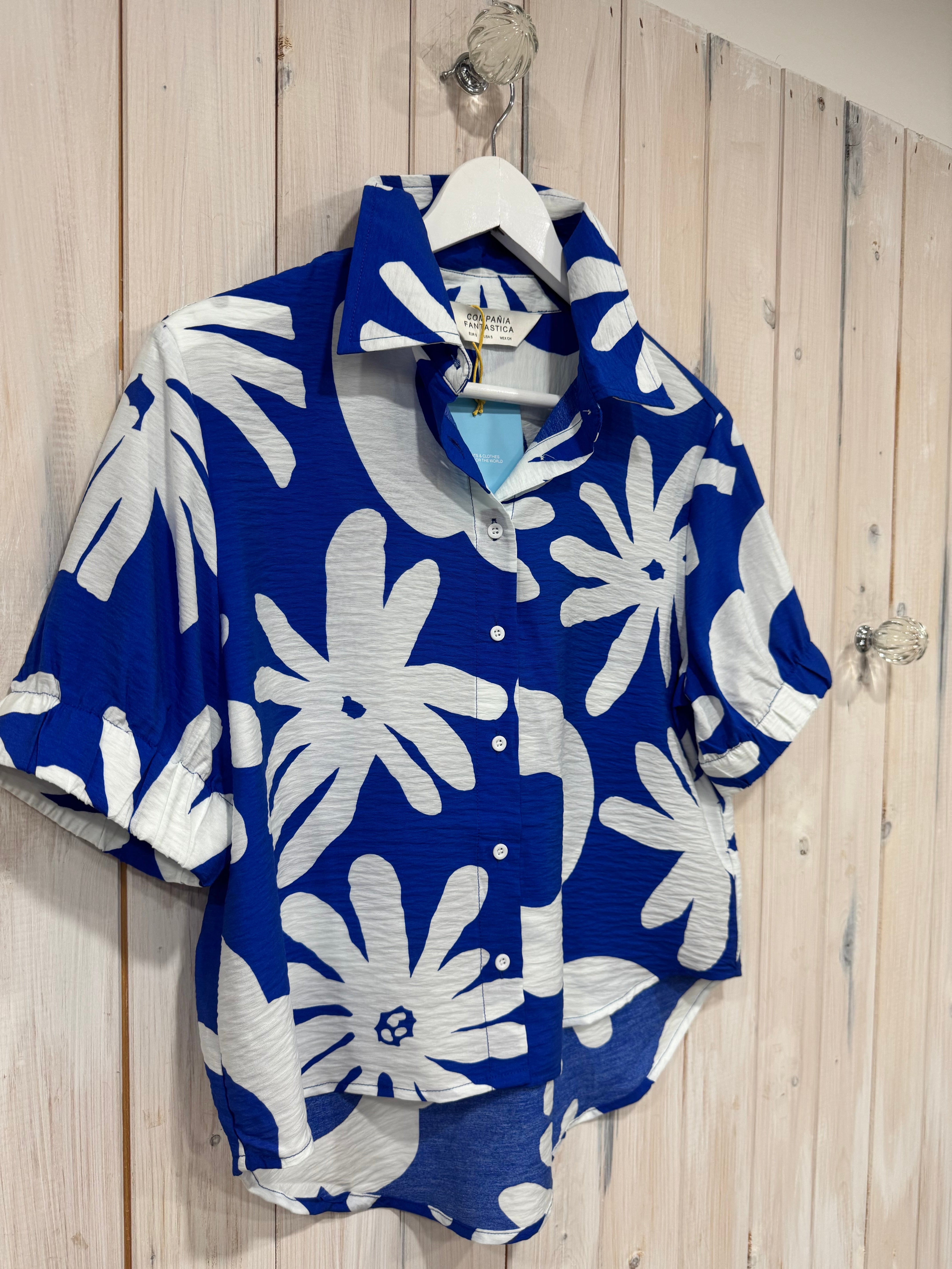 Blue and White Flower Shirt - New Season - Compania