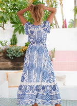 Load image into Gallery viewer, Denim Dreams Print Carmen Maxi Dress - Jaase

