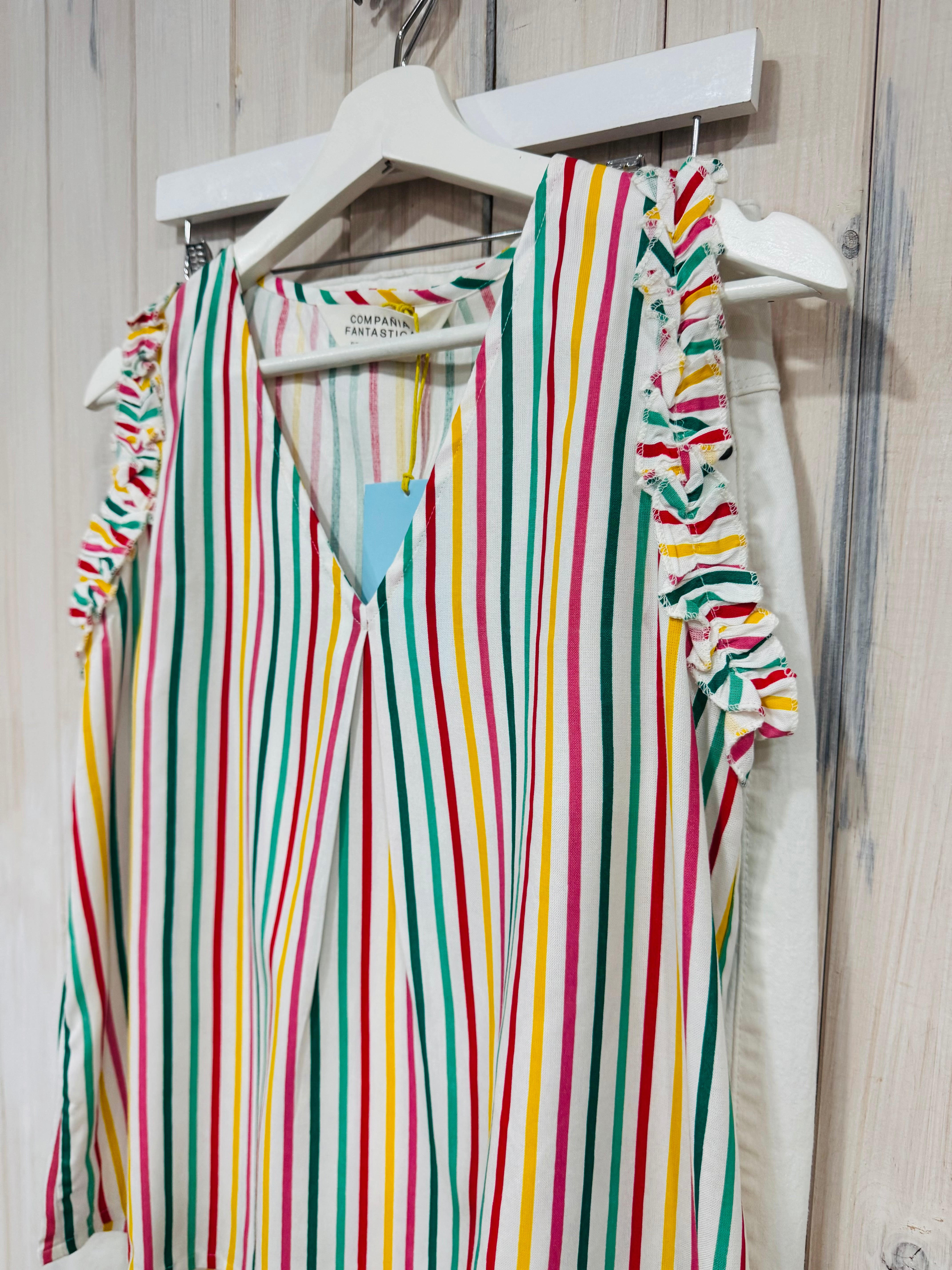 Ruffle Trim Stripe Blouse - New Season - Compania