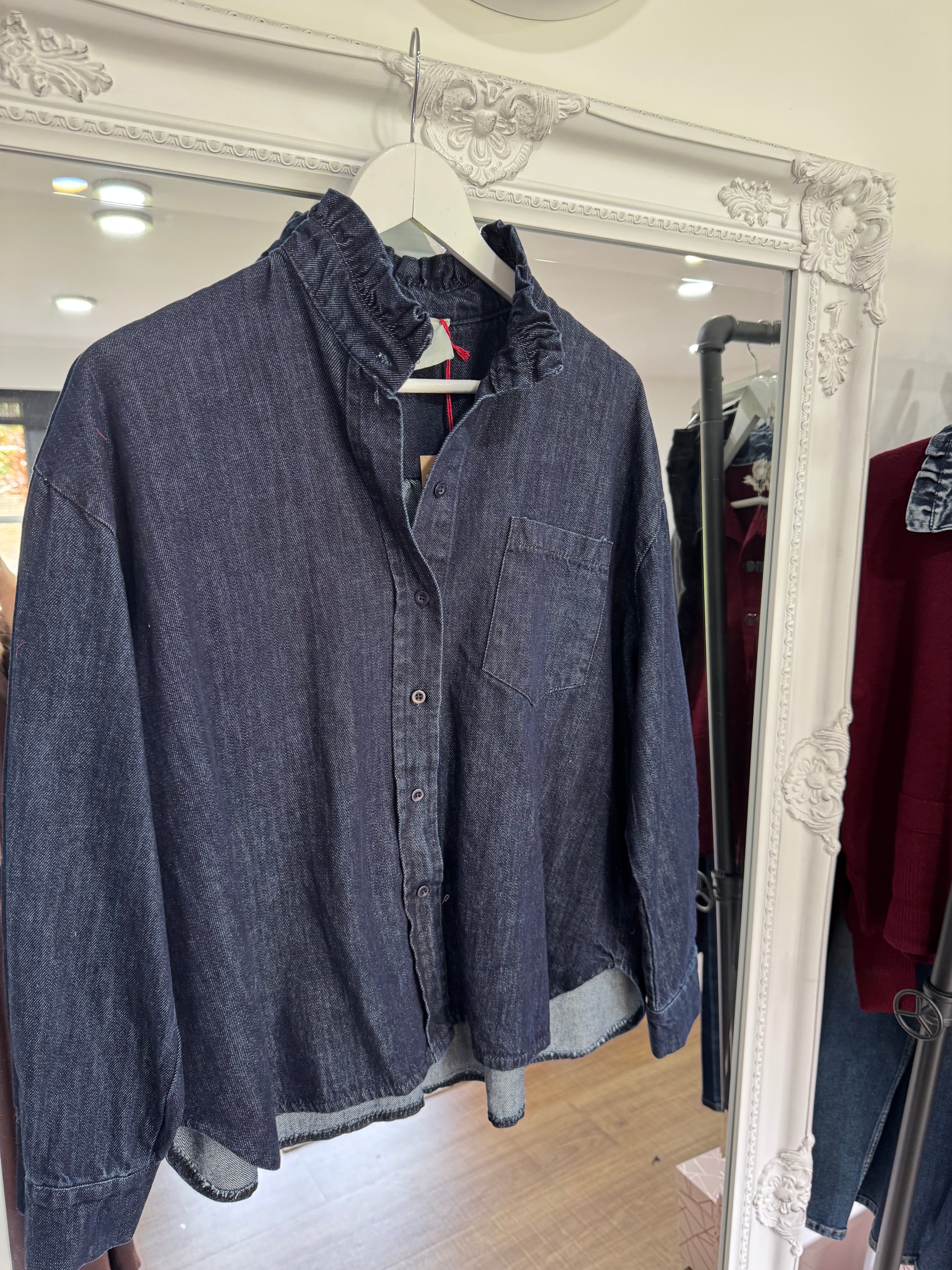 Frill Denim Over Shirt n- New Arrival