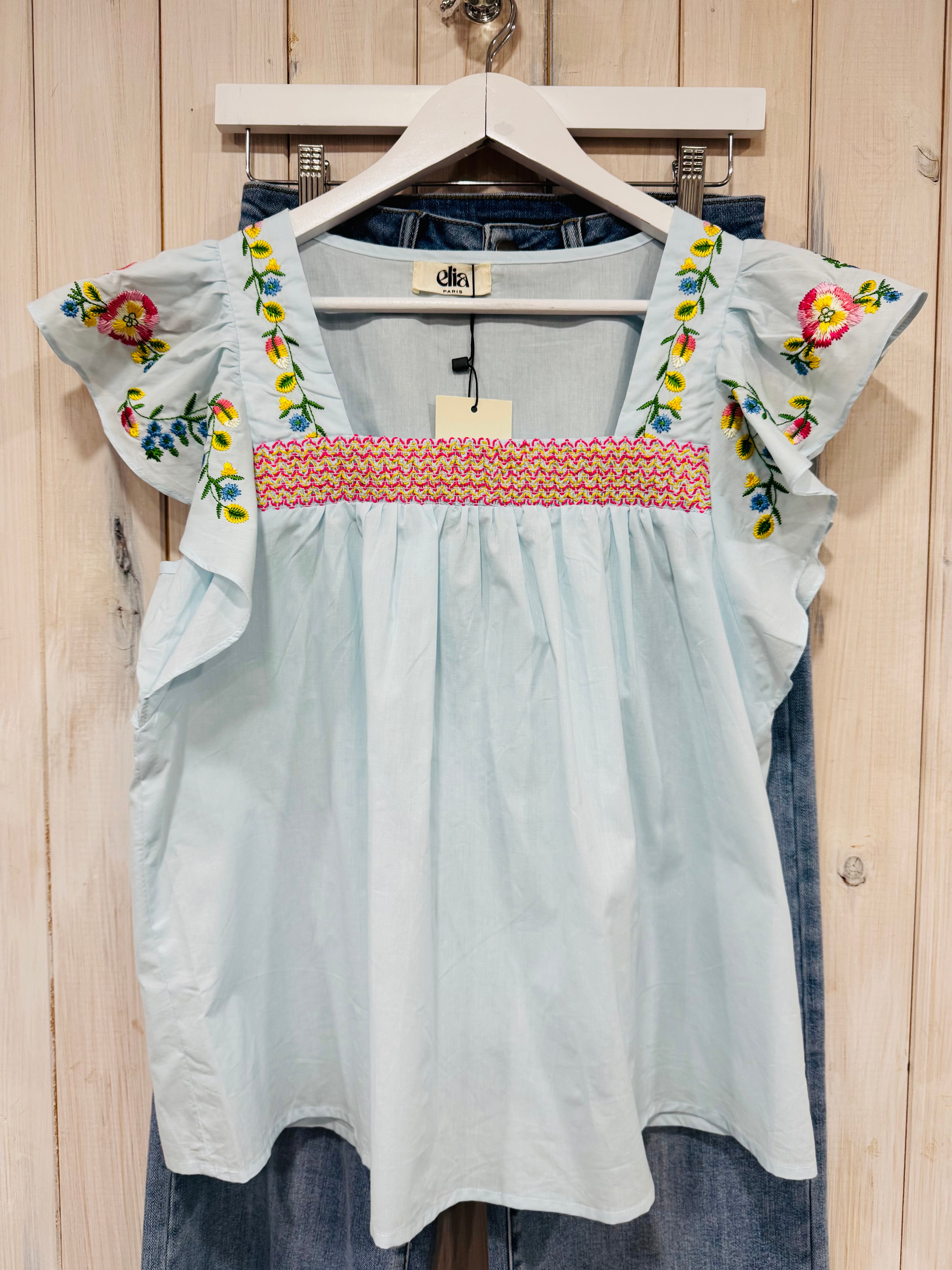 Dani Embroidered Ruffle Sleeve Blouse - New Brand - Elia