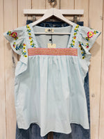 Load image into Gallery viewer, Dani Embroidered Ruffle Sleeve Blouse - New Brand - Elia

