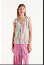 Load image into Gallery viewer, Ruffle Trim Stripe Blouse - New Season - Compania
