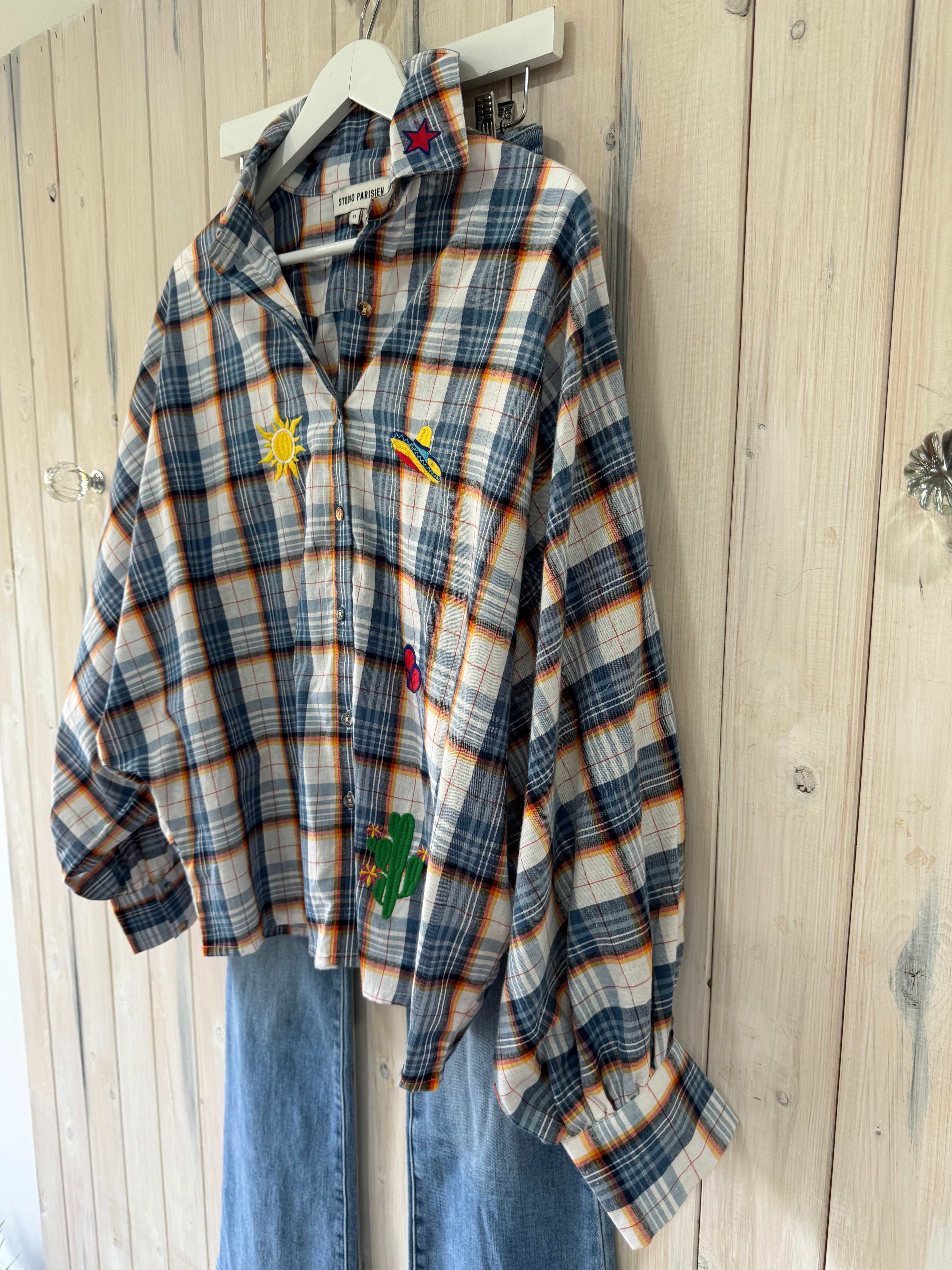 Cow Girl Check Embroidered Blouse - New Season - Studio Parisien