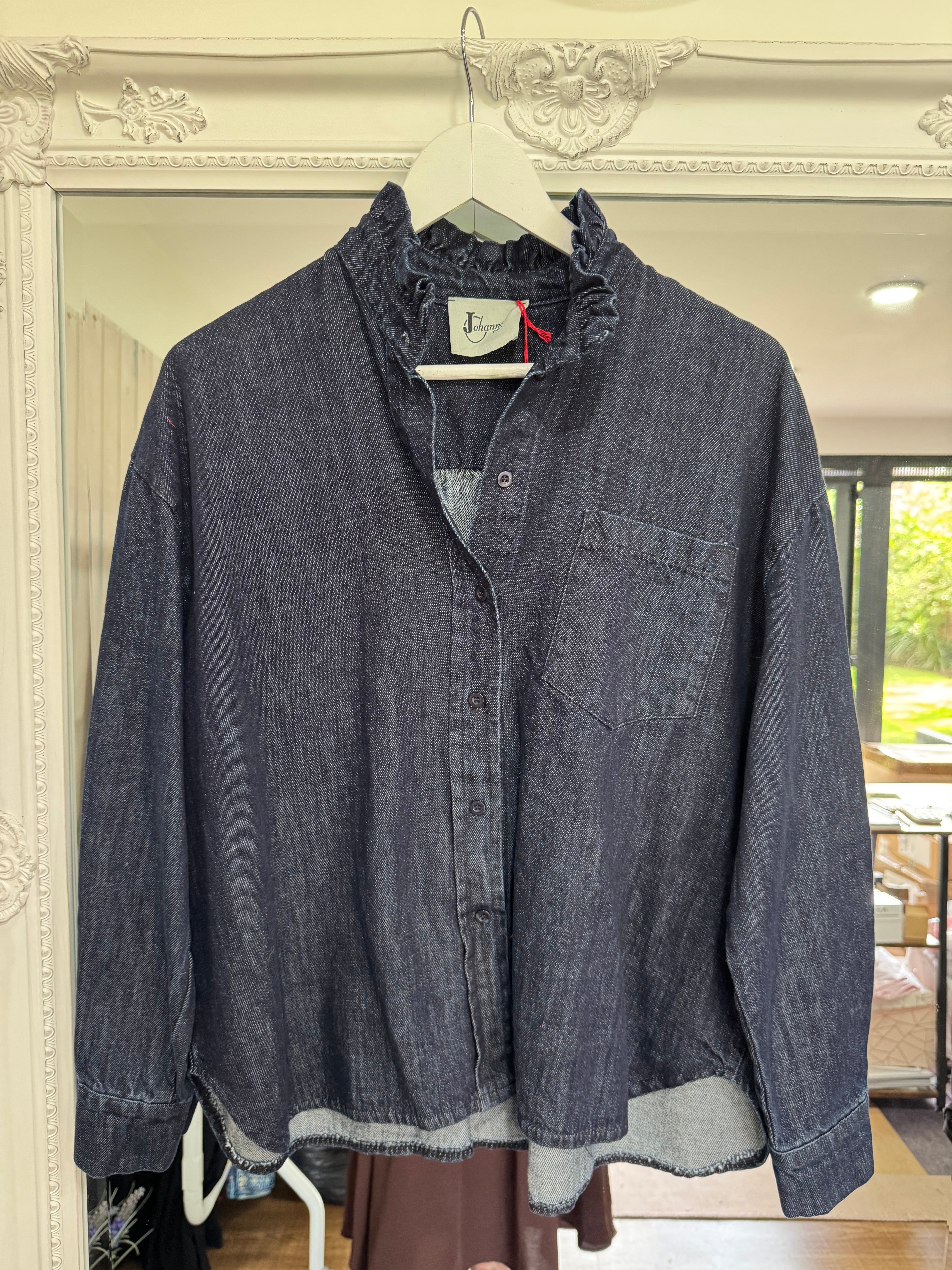 Frill Denim Over Shirt n- New Arrival