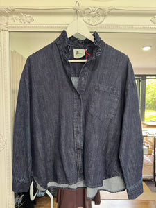 Frill Denim Over Shirt n- New Arrival