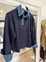 Load image into Gallery viewer, Knitted Denim Trim Polo - 2 Colours - Elan - AW26
