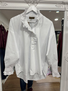 Lou Frill Cotton Poplin Blouse - Scarlet Roos