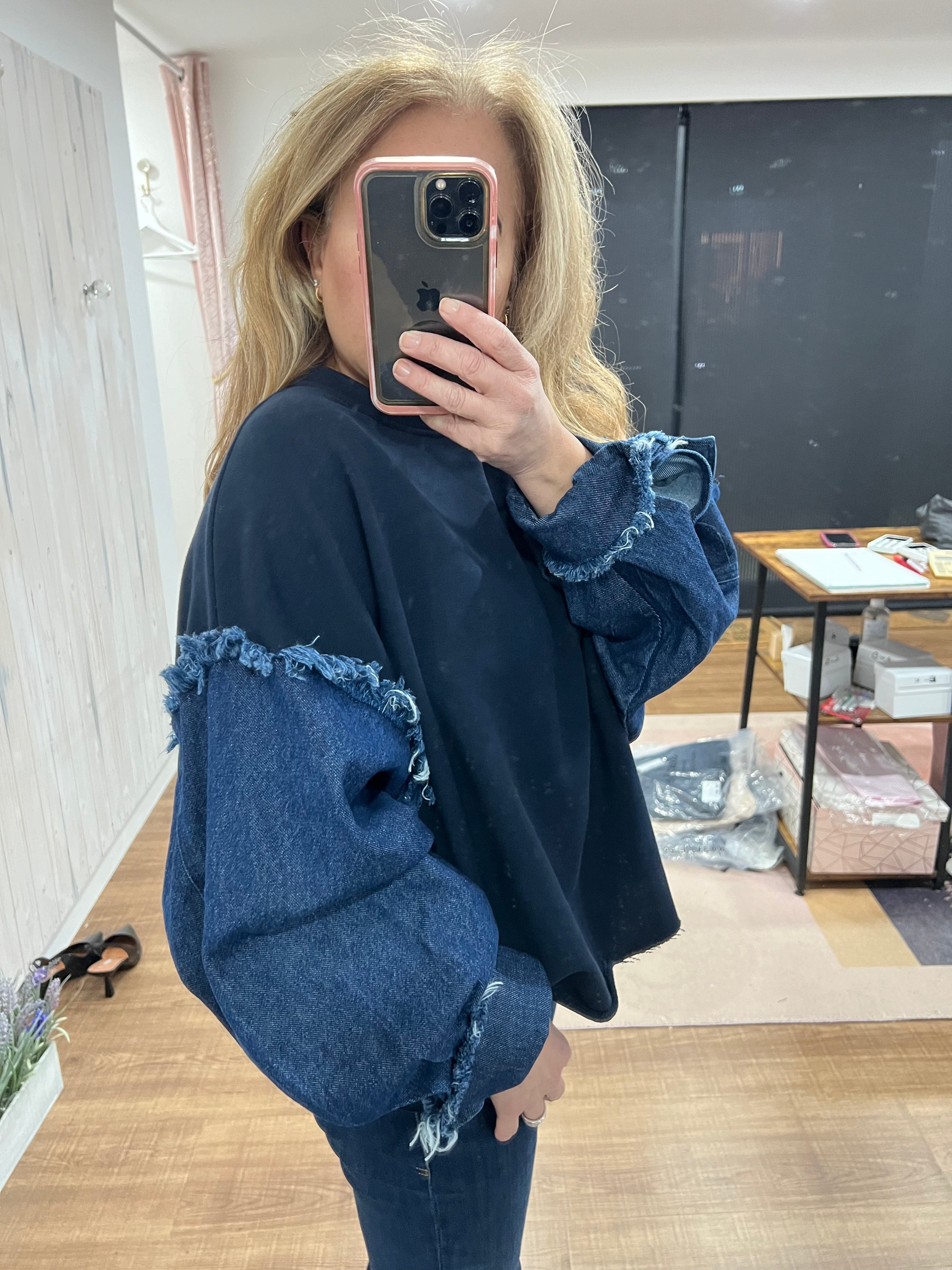 Denim sweatshirt deals