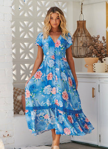 Ana Santorini Print Carmen Maxi Dress - Jaase