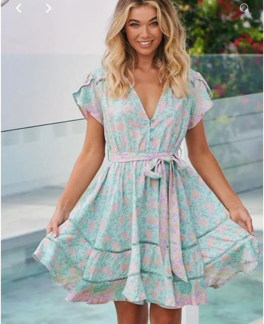 Aqua Sky Print Montana Mini Dress - Jaase Australia